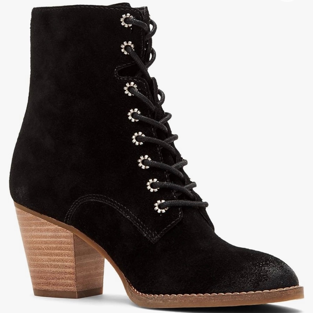 Frye and Co Allister Lace up Suede ankle boot 9.5 9 Black MINT with Box
